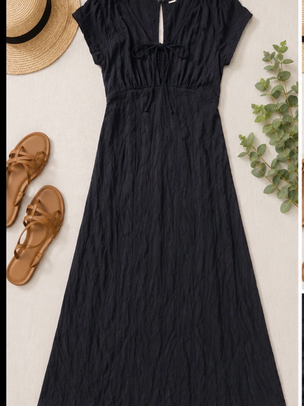 Free People Black Crinkle Midi Dress with Keyhole Back